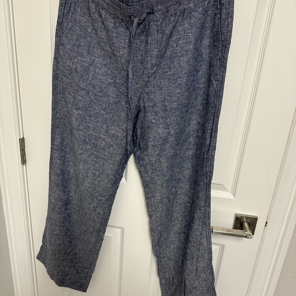 Ann Taylor Blue Wide Leg Linen Pants